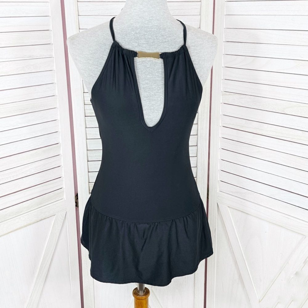 Kate Spade Crescent Bay High Neck Swim Dress Swimsuit Black Small One Piece